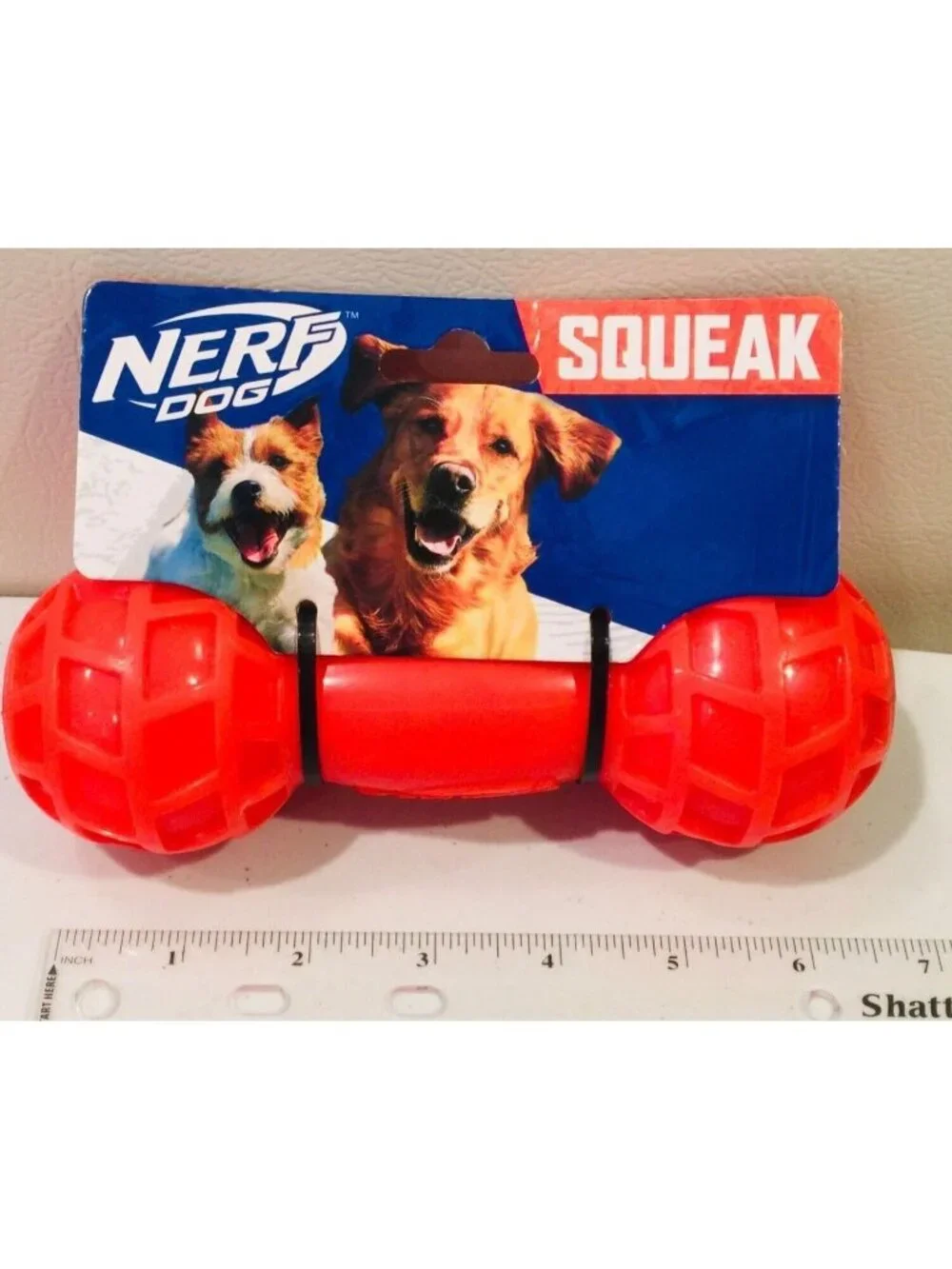 NERF DOG Squeaker Orange Blue Barbell Dog Fetch Toy